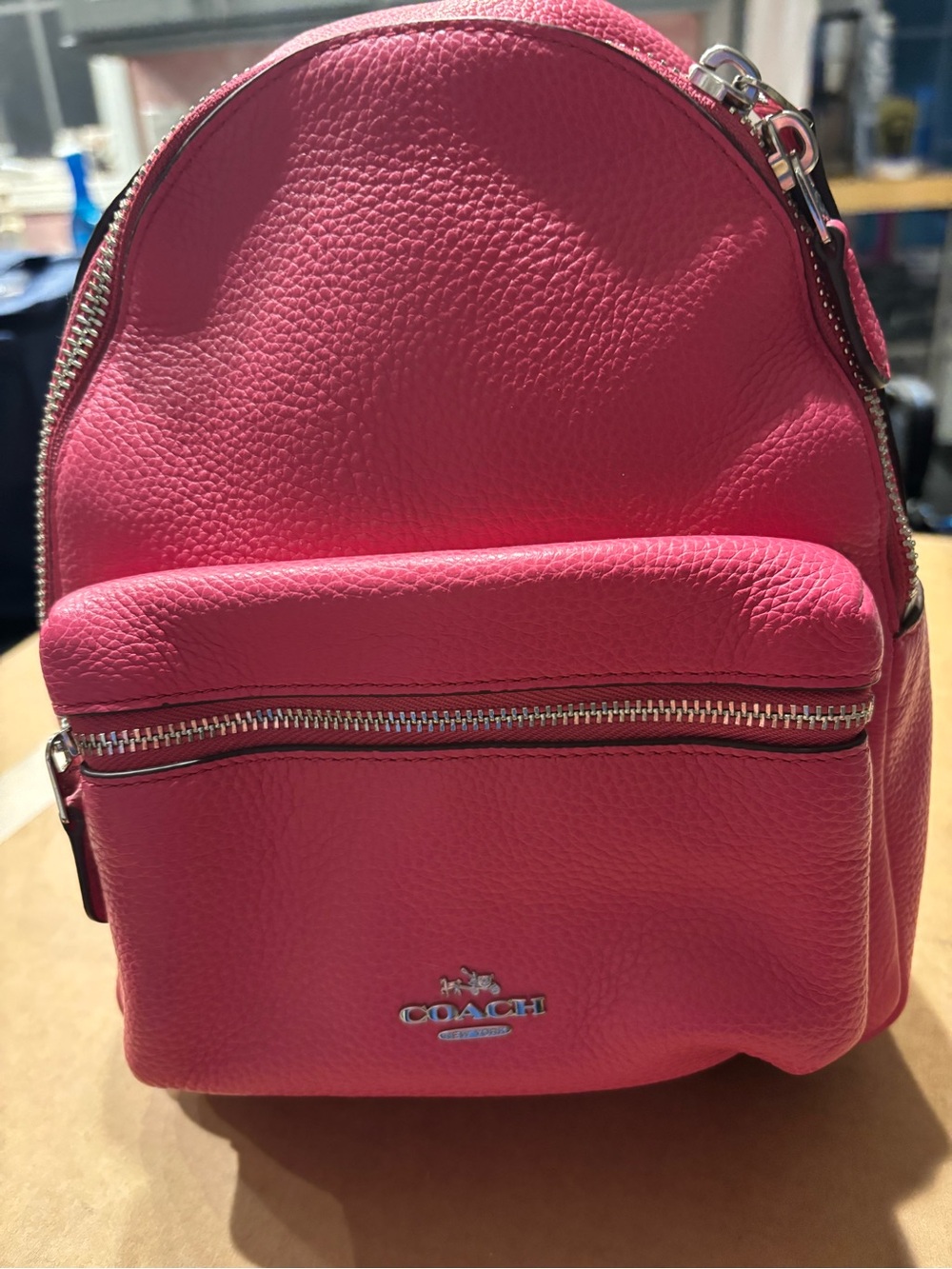 Coach Pink Pebbled Leather Charlie Mini Backpack - Picture 1 of 8